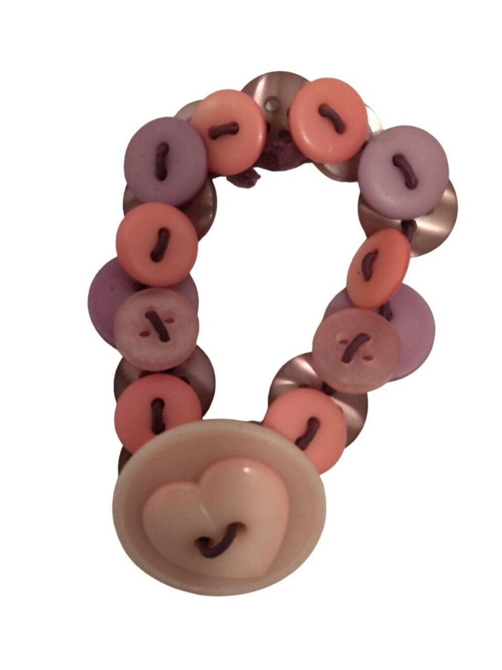 Button Bracelet Purple Pink Heart 5 to 6 inch handcrafted Grannycore Vintage